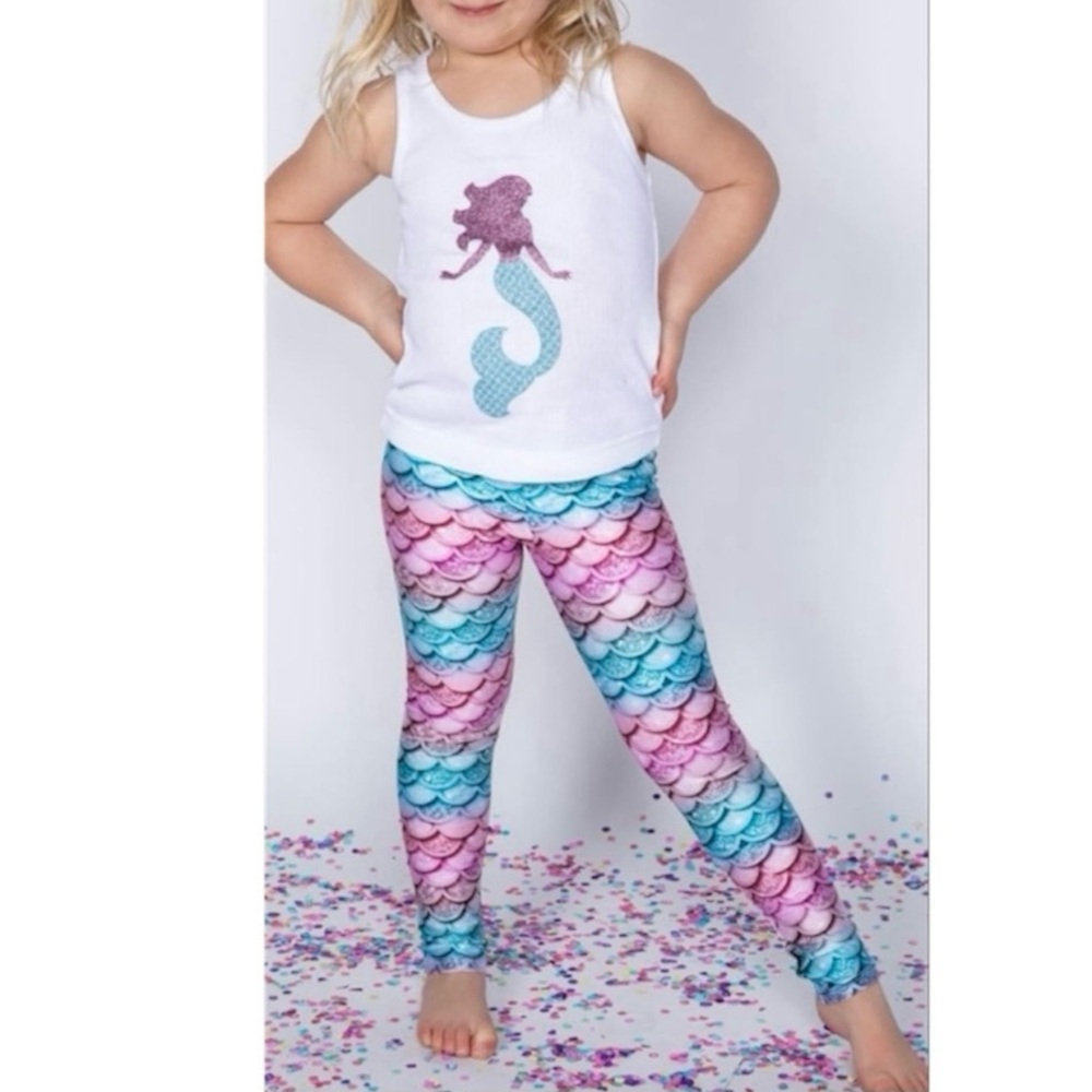 PixieLane Little Girls High Shine Mermaid Scale Ombre Leggings Size 4